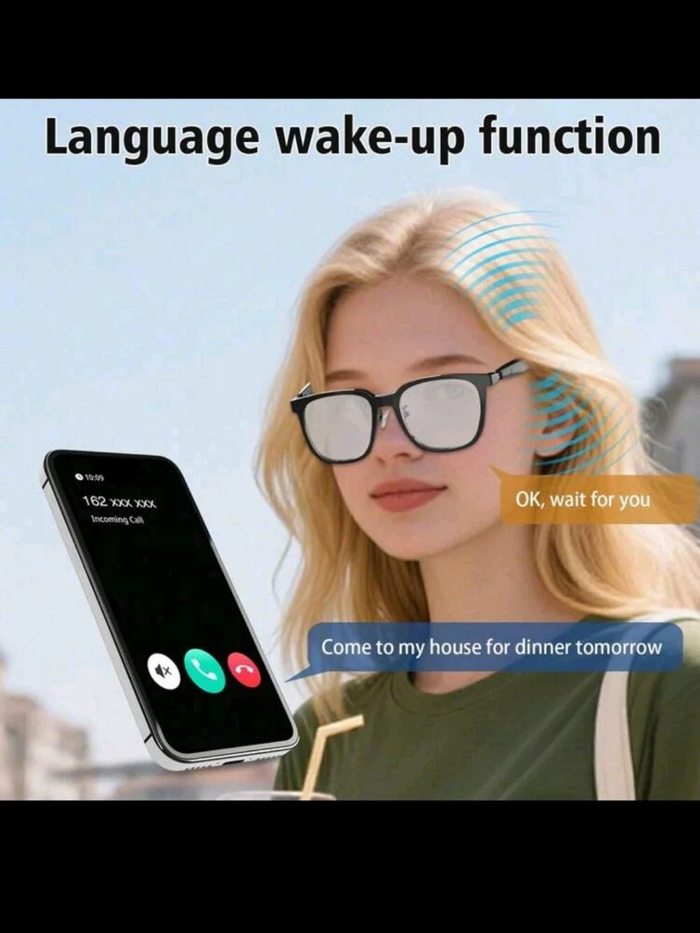 Wireless Smart Glasses with Bluetooth Audio - Black